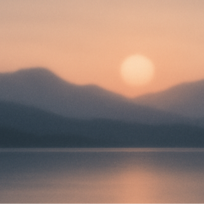 A soft slightly blurred image of a sunrise over a calm landscape mountains in the distance perhaps reflecting Utahs natural beauty or soft abstract flowing lines in the brands color palette deep navy slate grey muted copper Avoid anything too bright-1-1-1